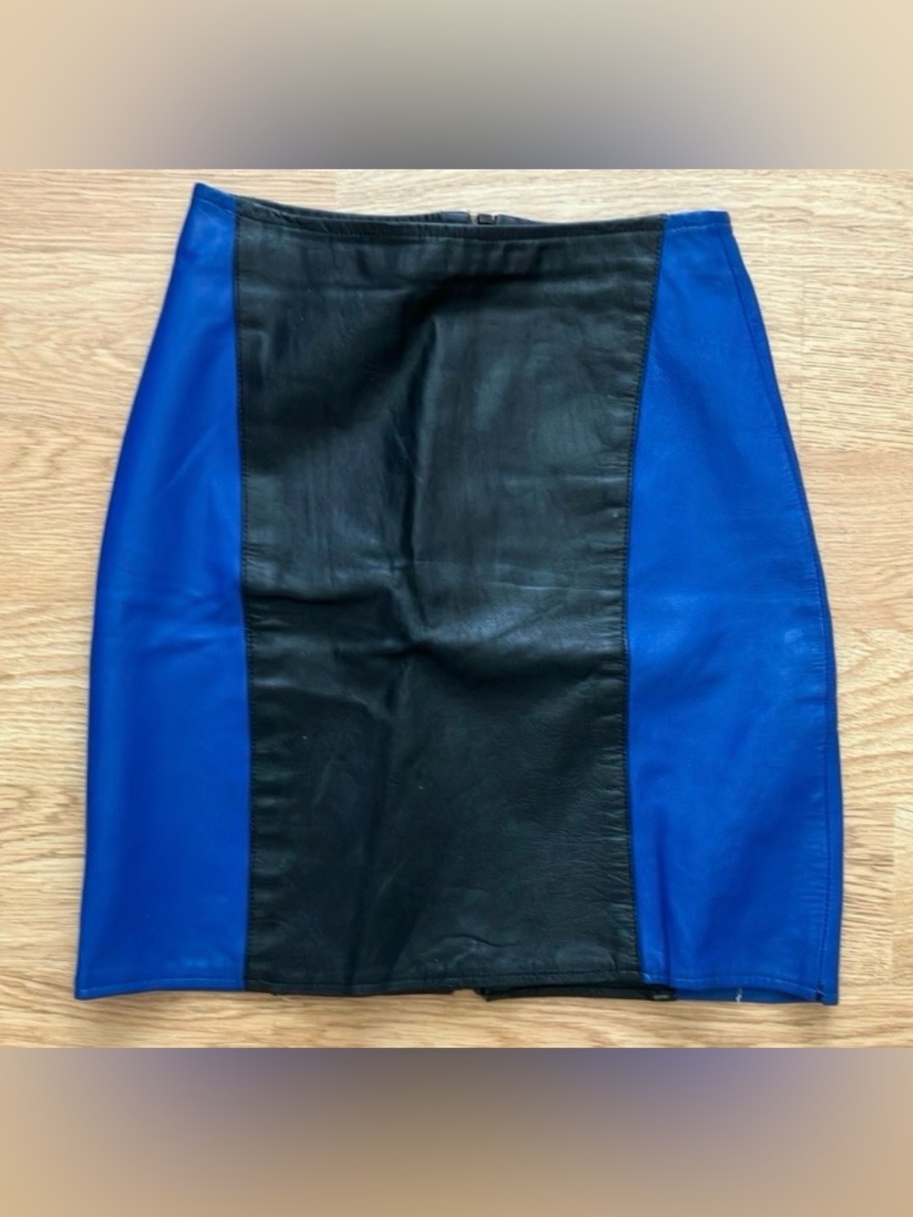 CODE NOVEAU Vintage Black/Royal Blue Leather Panel Pencil Mini Skirt. Sz 3 jr